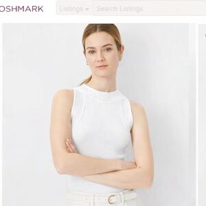 NWT Ann Taylor Women’s Crochet Trimmed Sweater Shell, Size Large, White